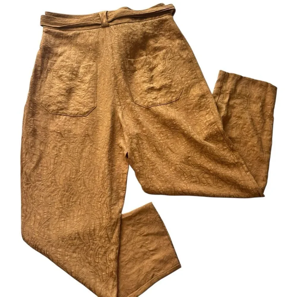 Anthropologie Aubade tie waist pleated textured high rise mustard pants size 4